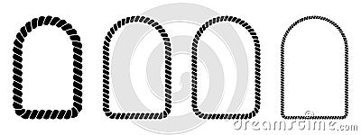 Set of arch rope frames. Cord or thread, twine or jute archway borders isolated on white background. Vignettes for Vector Illustration
