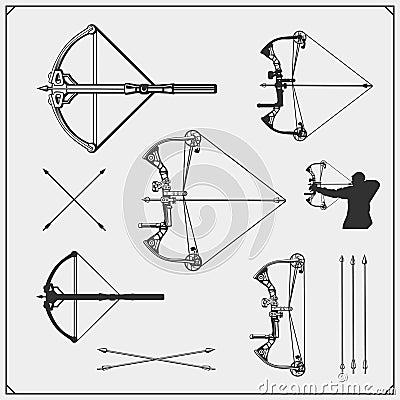Set of archery sports emblems, labels and design elements. Vector Illustration