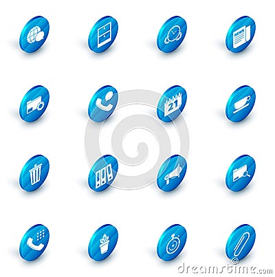 Set Archive papers drawer, Time Management, News, Folder settings with gears, Trash can, Telephone handset and speech Vector Illustration