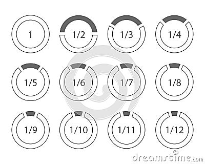 Set of arithmetic fractions segmented ring design element template Vector Illustration