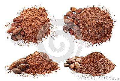 Set with aromatic cocoa powder and beans Stock Photo