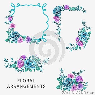 Set of arrangements with roses Vector Illustration