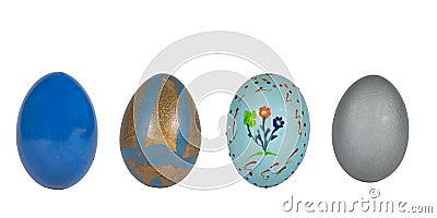 Set, array, panorama of four unique Easter eggs isolated on white Stock Photo
