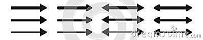 Set of arrow and double arrow icons. Look here symbols. Black horizontal pointer, direction, position, location, reverse Vector Illustration