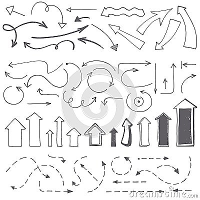 Set of thin, dotted, wide, small,large arrows and pointe.r Vector Illustration