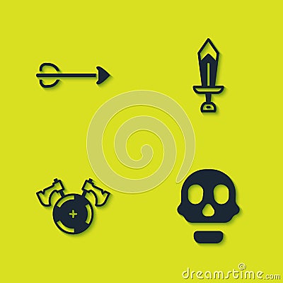 Set Arrow, Skull, Medieval shield with axe and Sword for game icon. Vector Vector Illustration