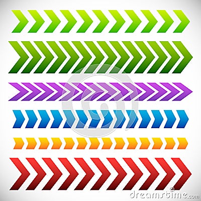 Set of arrowhead, arrow elements. 6 different colorful arrow shape Vector Illustration