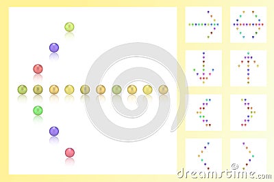 Set 9 arrows of colorful pearls, candies, sweets, sugar, bonbon, sign Stock Photo