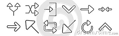 Set of 12 arrows icons. outline thin line icons such as arrow, diagonal arrow, diagonal arrow, enter, random Vector Illustration