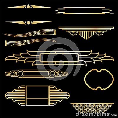 Art Deco set of nine geometric labels Vector Illustration