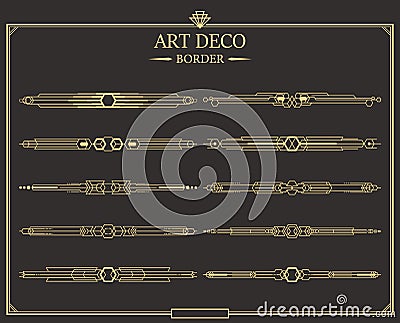 Set of Art deco gold calligraphic page dividers. Vector Illustration