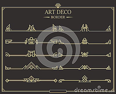 Set of Art deco gold calligraphic page dividers Vector Illustration