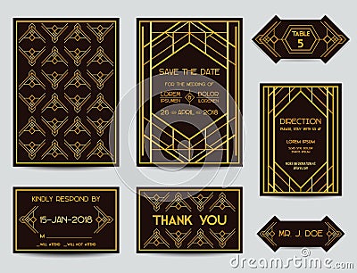 Set of Art Deco Wedding Cards Vector Illustration