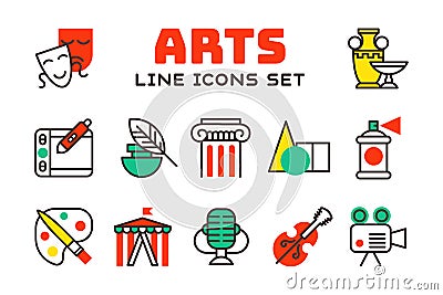 Set of art icons in flat design camera picture brush palette entertainment symbols and artist ink graphic color Vector Illustration