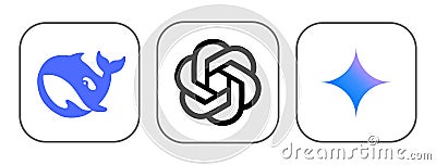 Set of artificial intelligence mobile apps icons, on transparent background, such as DeepSeek, ChatGPT and Gemini vector Vector Illustration