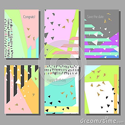 Set of artistic colorful universal cards. Brush textures. Vector Illustration