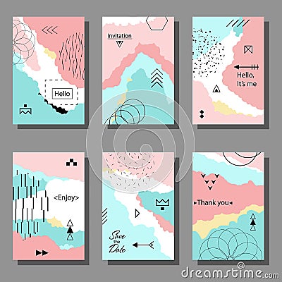 Set of artistic colorful universal cards. Vector Illustration