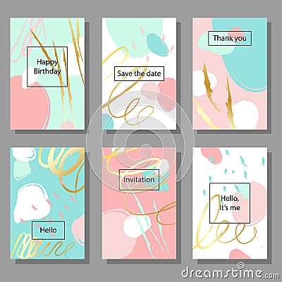 Set of artistic colorful universal cards. Wedding, anniversary, birthday, holiday, party. Vector Illustration