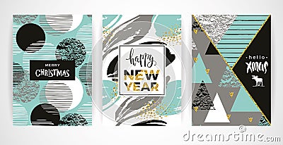 Set of artistic creative Merry Christmas and New Year cards. Vector Illustration