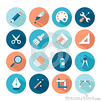 Set of artistic and design tools icons Vector Illustration