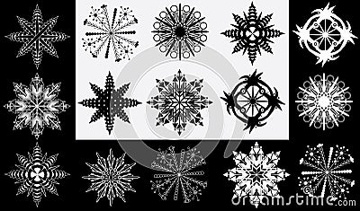 Set or artistic ornate snowflakes Vector Illustration