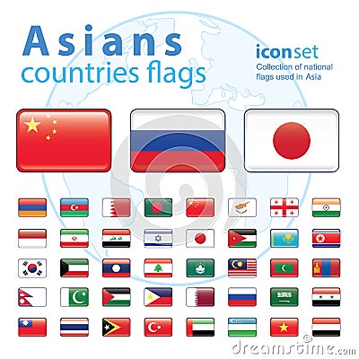 Set of Asian flags, vector illustration. Vector Illustration