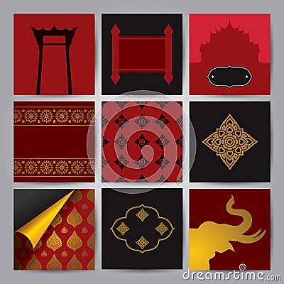 Set of Asian traditional art Design Vector. Vector Illustration