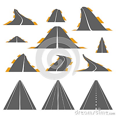 Set of asphalt roads Vector Illustration