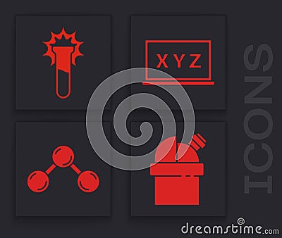 Set Astronomical observatory, Test tube and flask, XYZ Coordinate system and Molecule icon. Vector Vector Illustration