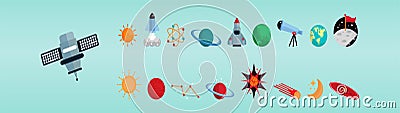 Set of astronomy cartoon icon design template with various models. vector illustration isolated on blue background Vector Illustration