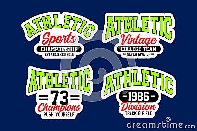 Set Athletic vintage college varsity badge labels Vector Illustration