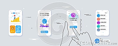 Set of Atom core, Approved checklist and Reward line icons. For design. Vector Stock Photo