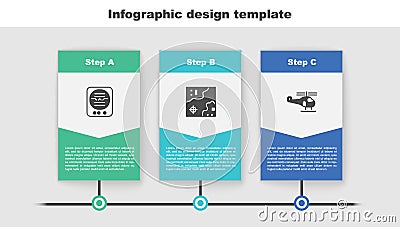 Set Attitude indicator, World travel map and Helicopter. Business infographic template. Vector Vector Illustration