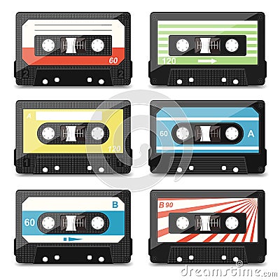 Set of audio cassettes Cartoon Illustration