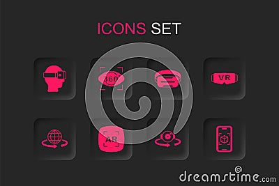 Set Augmented reality AR, 360 degree view, Virtual glasses, 3d modeling, and icon. Vector Vector Illustration