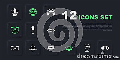 Set Augmented reality AR, Gamepad, VR controller game, 3d modeling, 360 degree view, and Virtual glasses icon. Vector Vector Illustration