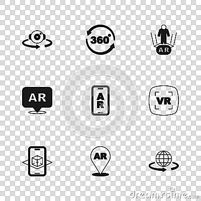 Set Augmented reality AR, Virtual, 3d modeling, 360 degree view, and icon. Vector Stock Photo