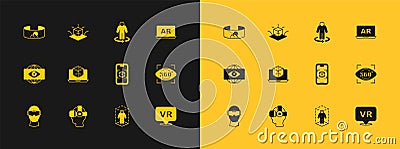 Set Augmented reality AR, Virtual glasses, 3d modeling, 360 degree view and icon. Vector Vector Illustration