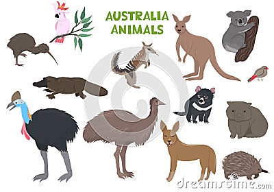 Set of Australia animals isolated on a white background. Vector graphics Stock Photo