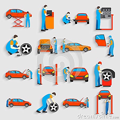 Set of auto mechanic car service repair and Vector Illustration