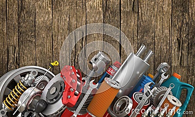 Set of auto parts on the old Stock Photo