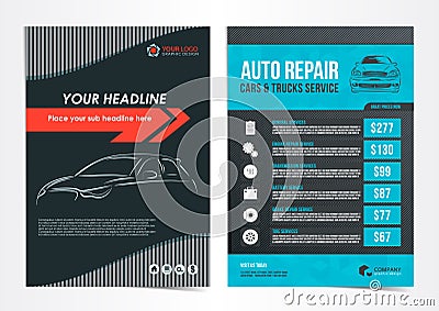 Set of Auto Repair Cars & Trucks Service layout templates, brochure, mockup flyer. Vector Illustration