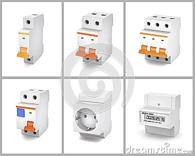 Set of automatic electrical components 3d illustration. Stock Photo