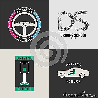 Set of automobile driving school vector icons Vector Illustration