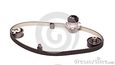 The set of automobile rollers of the gas distribution system of the car, cooling pump and belt, industry Stock Photo