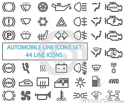 Set of automotive icons. Drawing on a white background. Vector Illustration