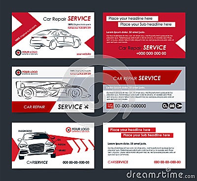 Set of Automotive Service business cards layout templates. Create your own business cards. Vector Illustration