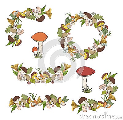 A set of autumn frames with forest mushrooms to decorate your projects. Vector illustration Vector Illustration