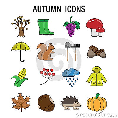 Set autumn icons in color. Vector Illustration
