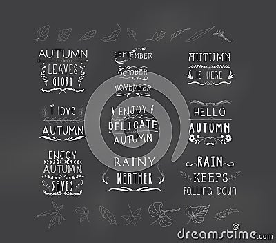 Set of autumn themed retro design elements fall vintage elements Vector Illustration